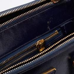 Pre Owned Prada Navy Blue Saffiano Lux Leather Small Double Zip Tote