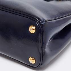 Pre Owned Prada Navy Blue Saffiano Lux Leather Small Double Zip Tote