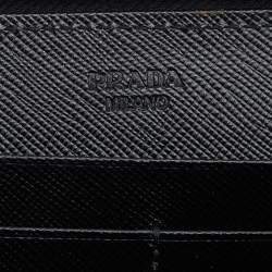 Pre Owned Prada Black Saffiano Leather Bow Zip Around Wallet