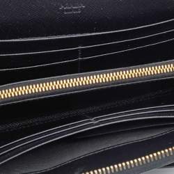 Pre Owned Prada Black Saffiano Leather Bow Zip Around Wallet