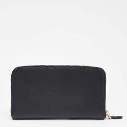 Pre Owned Prada Black Saffiano Leather Bow Zip Around Wallet