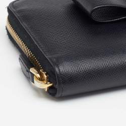 Pre Owned Prada Black Saffiano Leather Bow Zip Around Wallet