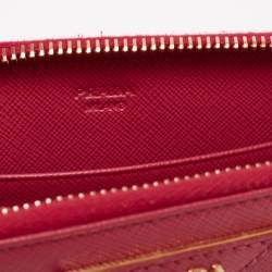 Pre Owned Prada Pink Saffiano Lux Leather Zip Around Wallet