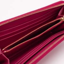 Pre Owned Prada Pink Saffiano Lux Leather Zip Around Wallet