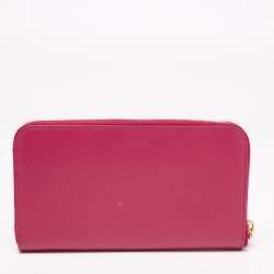 Pre Owned Prada Pink Saffiano Lux Leather Zip Around Wallet