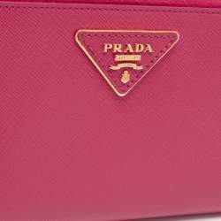 Pre Owned Prada Pink Saffiano Lux Leather Zip Around Wallet
