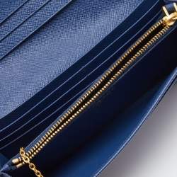 Pre Owned Prada Blue Saffiano Leather Flap Continental Wallet