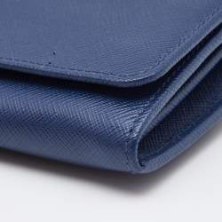 Pre Owned Prada Blue Saffiano Leather Flap Continental Wallet