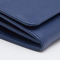 Pre Owned Prada Blue Saffiano Leather Flap Continental Wallet