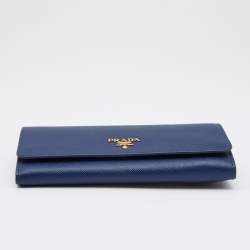 Pre Owned Prada Blue Saffiano Leather Flap Continental Wallet