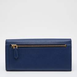 Pre Owned Prada Blue Saffiano Leather Flap Continental Wallet