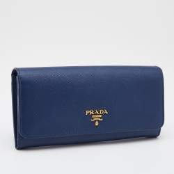 Pre Owned Prada Blue Saffiano Leather Flap Continental Wallet