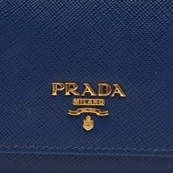 Pre Owned Prada Blue Saffiano Leather Flap Continental Wallet
