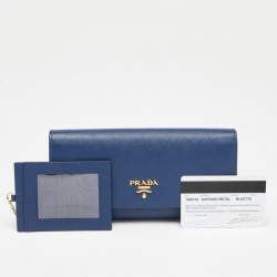 Pre Owned Prada Blue Saffiano Leather Flap Continental Wallet