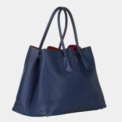 Pre Owned Prada Blue Saffiano Cuir Double Tote Bag