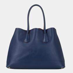 Pre Owned Prada Blue Saffiano Cuir Double Tote Bag