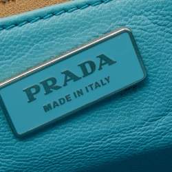 Pre Owned Prada Beige/Blue Straw and Leather Shoulder Bag