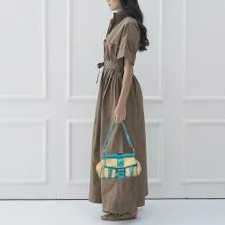 Pre Owned Prada Beige/Blue Straw and Leather Shoulder Bag