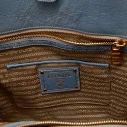 Pre Owned Prada Blue/Beige Ostrich and Canvas Tote