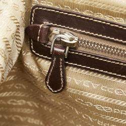 Prada Brown/Beige  Canapa Logo Frame Handbag