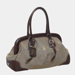 Prada Brown/Beige  Canapa Logo Frame Handbag