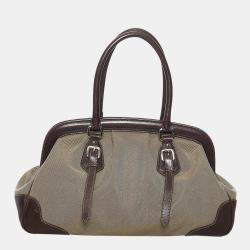 Prada Brown/Beige  Canapa Logo Frame Handbag