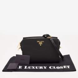 Pre Owned Prada Black Saffiano Leather Esplanade Crossbody Bag
