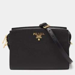 Pre Owned Prada Black Saffiano Leather Esplanade Crossbody Bag