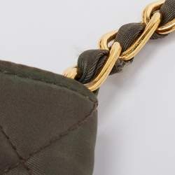 Pre Owned Prada Olive Green Quilted Nylon Pushlock Crossbody Bag