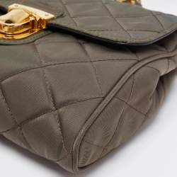 Pre Owned Prada Olive Green Quilted Nylon Pushlock Crossbody Bag