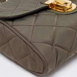 Pre Owned Prada Olive Green Quilted Nylon Pushlock Crossbody Bag