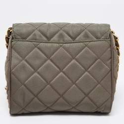 Pre Owned Prada Olive Green Quilted Nylon Pushlock Crossbody Bag