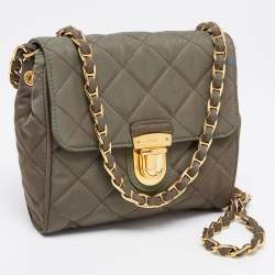 Pre Owned Prada Olive Green Quilted Nylon Pushlock Crossbody Bag