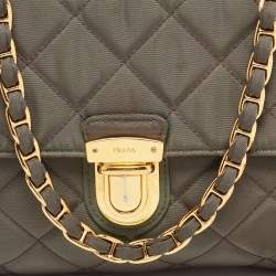 Pre Owned Prada Olive Green Quilted Nylon Pushlock Crossbody Bag