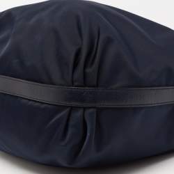 Pre Owned Prada Navy Blue Nylon and Leather Logo Zip Hobo