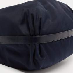 Pre Owned Prada Navy Blue Nylon and Leather Logo Zip Hobo