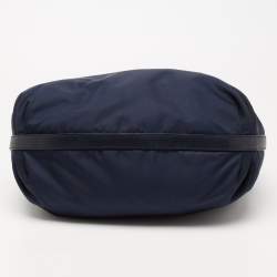 Pre Owned Prada Navy Blue Nylon and Leather Logo Zip Hobo
