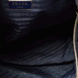 Pre Owned Prada Navy Blue Nylon and Leather Logo Zip Hobo