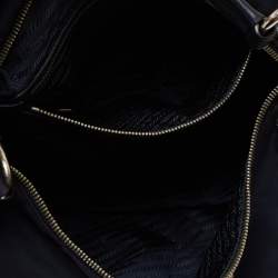 Pre Owned Prada Navy Blue Nylon and Leather Logo Zip Hobo