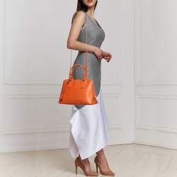 Pre Owned Prada Orange Saffiano Lux Leather Medium Promenade Satchel