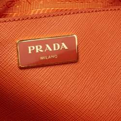 Pre Owned Prada Orange Saffiano Lux Leather Medium Promenade Satchel