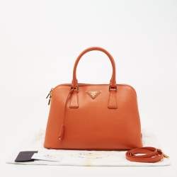 Pre Owned Prada Orange Saffiano Lux Leather Medium Promenade Satchel