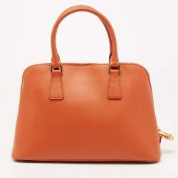 Pre Owned Prada Orange Saffiano Lux Leather Medium Promenade Satchel