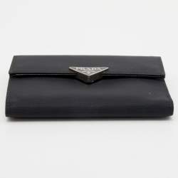 Pre Owned Prada Black Tessuto Nylon Trifold Wallet