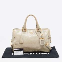 Pre Owned Prada Pastel Green Vitello Shine Leather Satchel