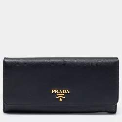 Pre Owned Prada Black Saffiano Leather Continental Flap Wallet