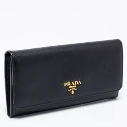 Pre Owned Prada Black Saffiano Leather Continental Flap Wallet