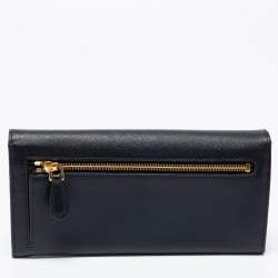 Pre Owned Prada Black Saffiano Leather Continental Flap Wallet