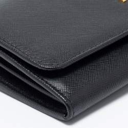 Pre Owned Prada Black Saffiano Leather Continental Flap Wallet