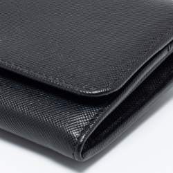 Pre Owned Prada Black Saffiano Leather Continental Flap Wallet